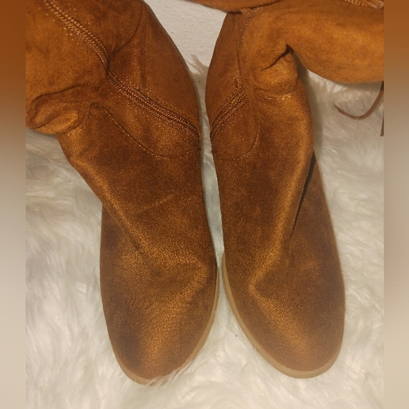 Soda Women tan cognac brown lace up high knee block heeled boots - Picture 7 of 15